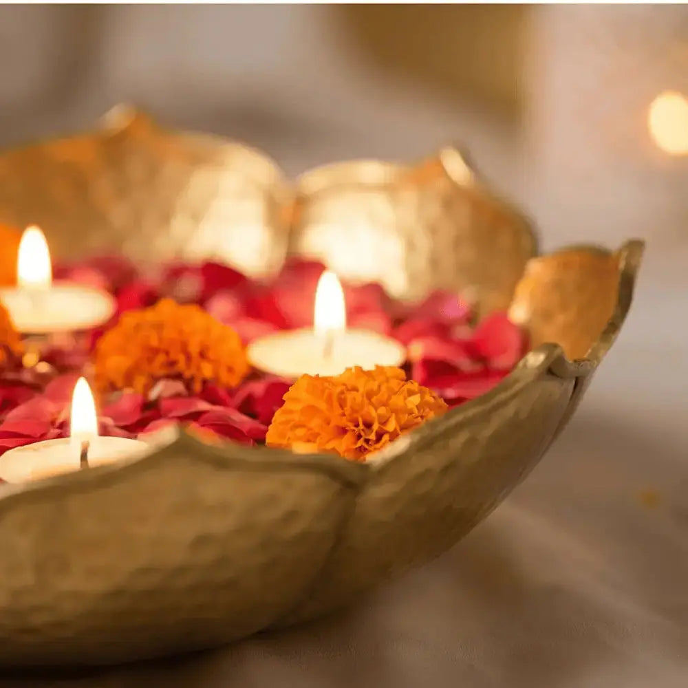 Golden Lotus Flower Urli Bowl for Diwali & Festive Decor Mall on Moon