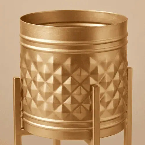 Geometric Metal Planter Set of 3 with 10 Inch Stands