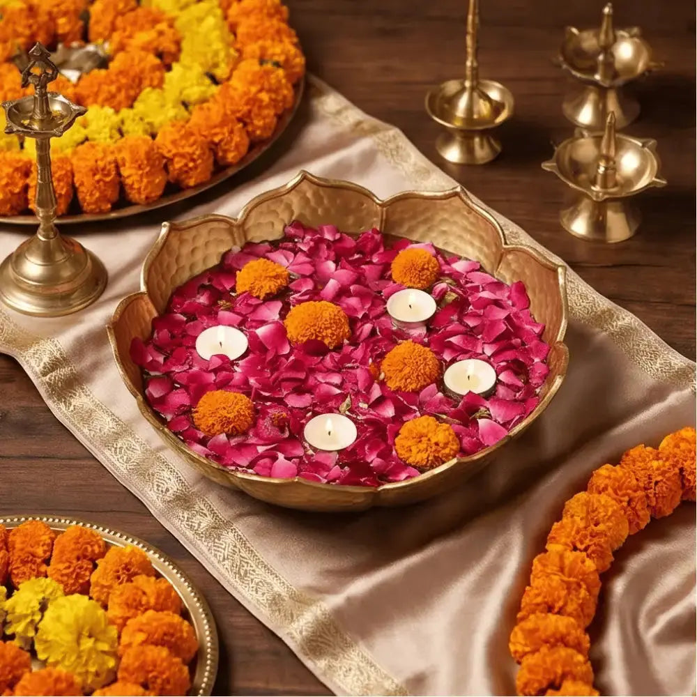 Golden Lotus Flower Urli Bowl for Diwali & Festive Decor Mall on Moon