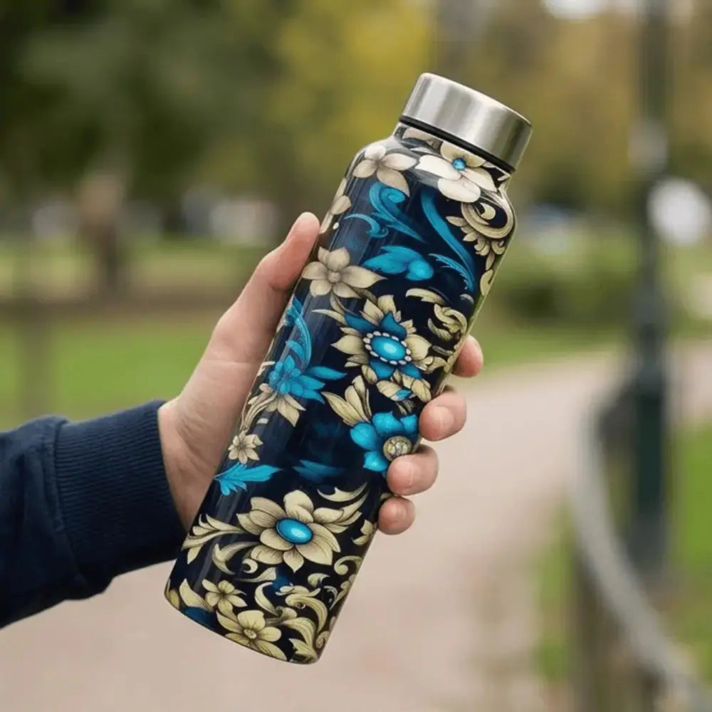 1 Litre Stainless Steel Floral Water Bottle with Enamel Print Mall on Moon