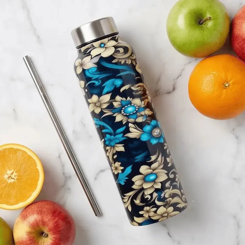 1 Litre Stainless Steel Floral Water Bottle with Enamel Print Mall on Moon