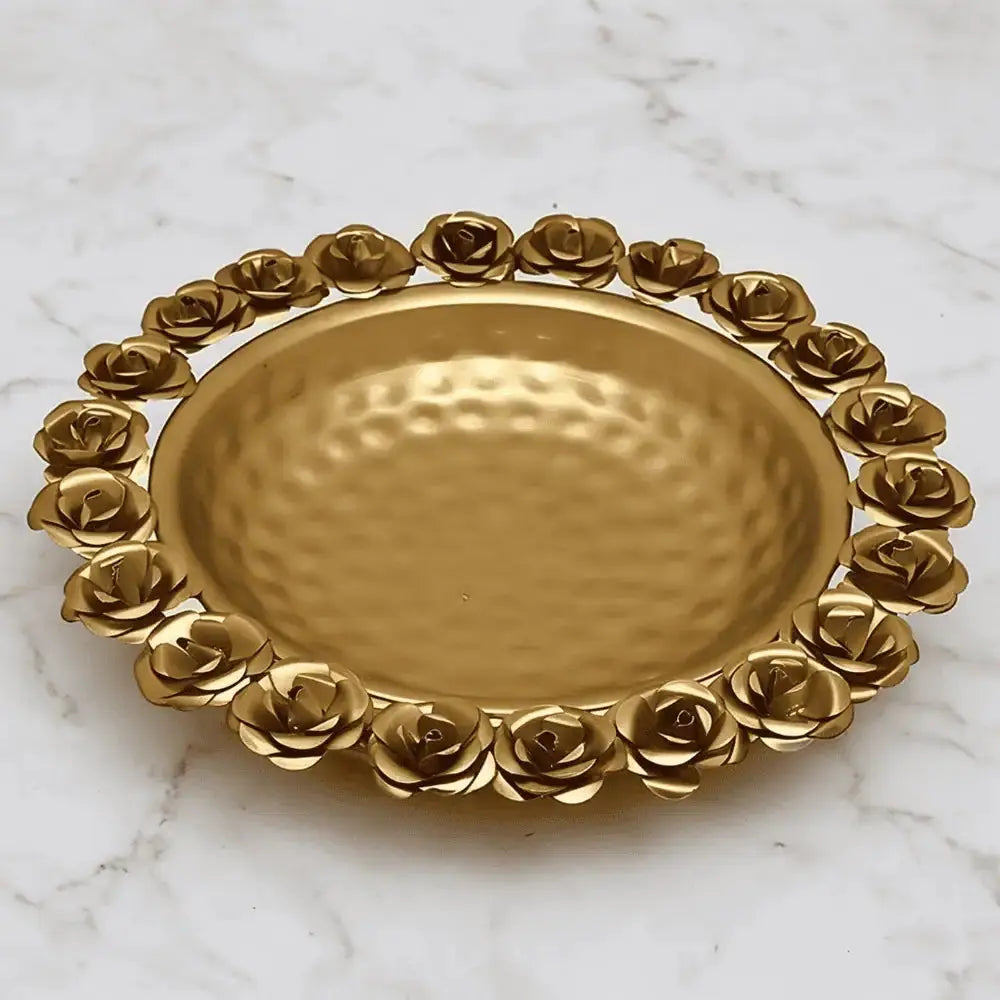 Rose Metal Decorative Urli Bowl for Flowers & Floating Diyas Mall on Moon