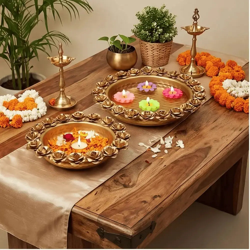 Rose Metal Decorative Urli Bowl for Flowers & Floating Diyas Mall on Moon