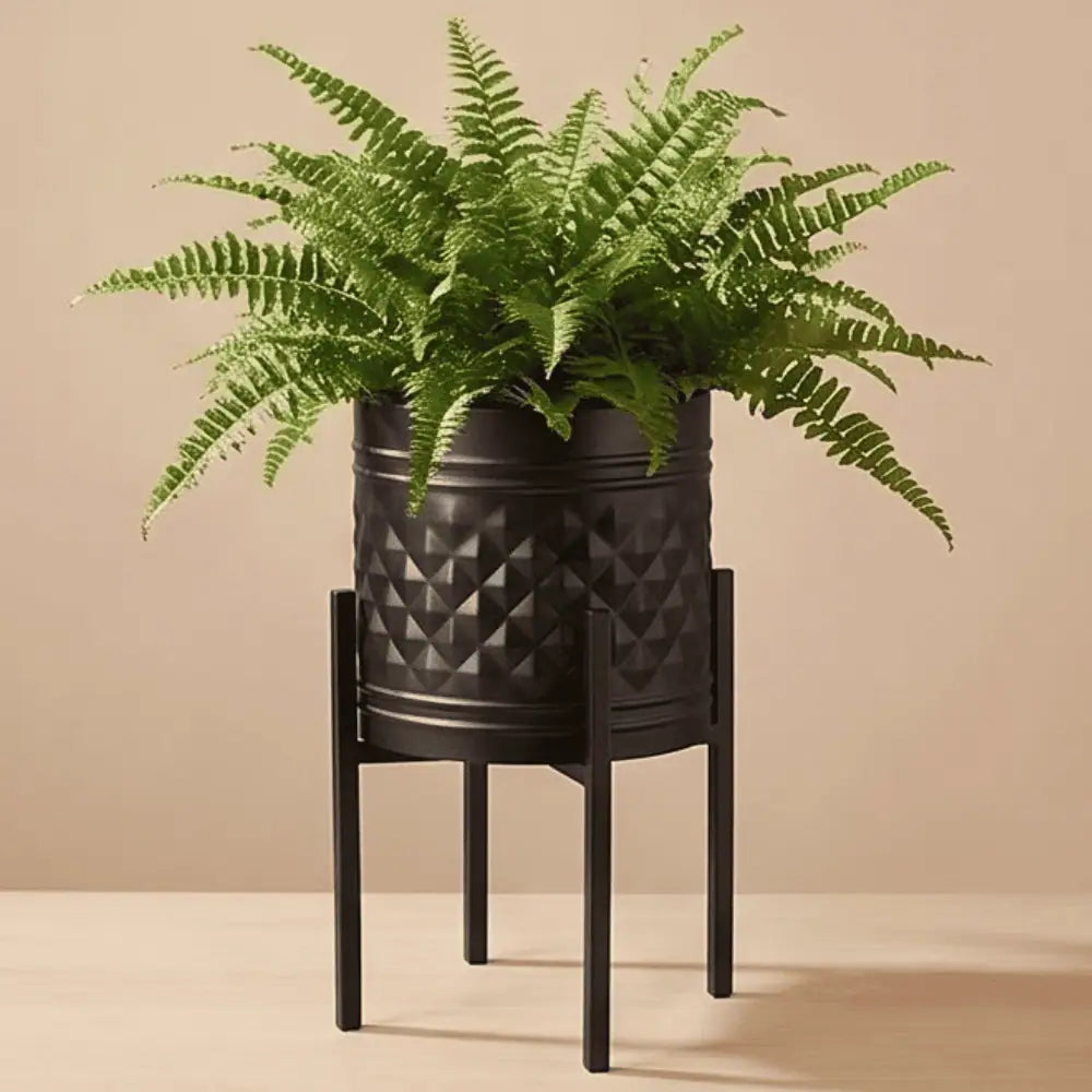 Black Geometric Metal Planter Set of 3 with 10 Inch Stands
