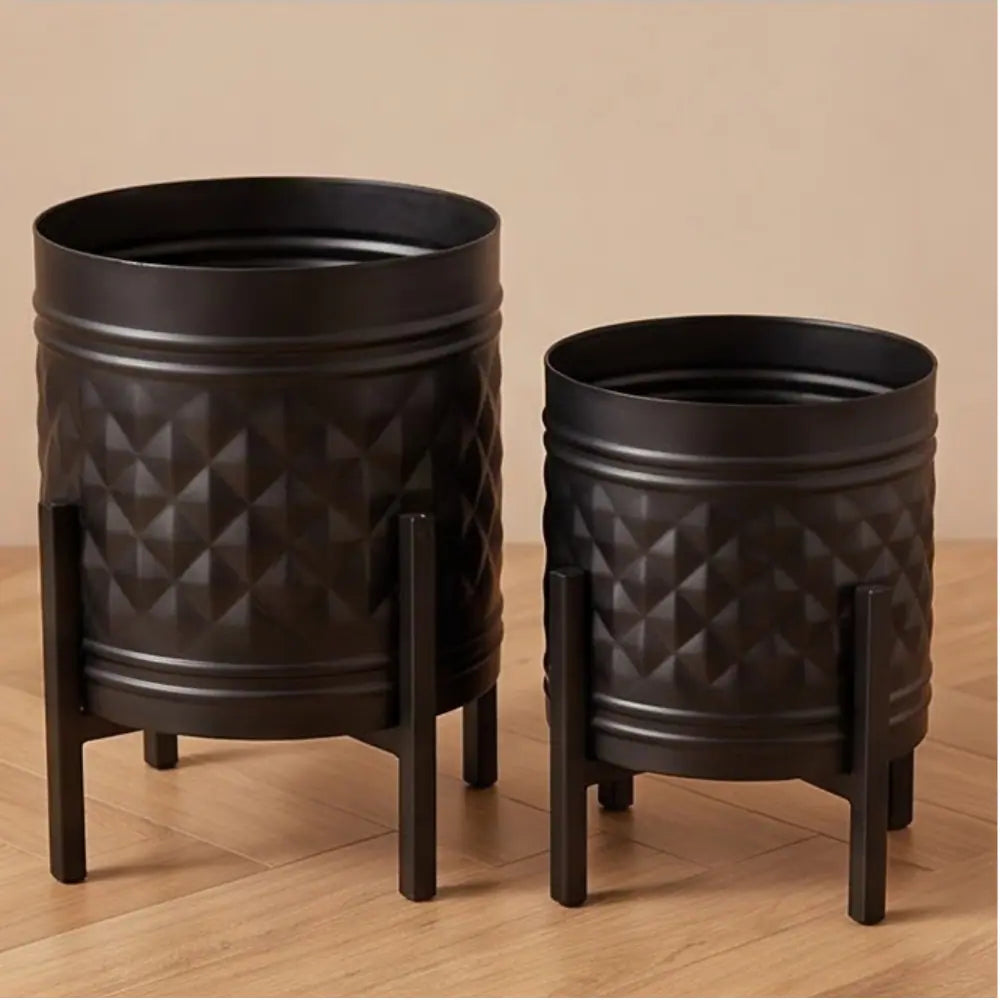 Black Geometric Metal Planter Set of 3 with 10 Inch Stands