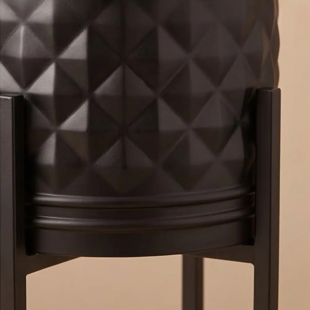Black Geometric Metal Planter Set of 3 with 10 Inch Stands