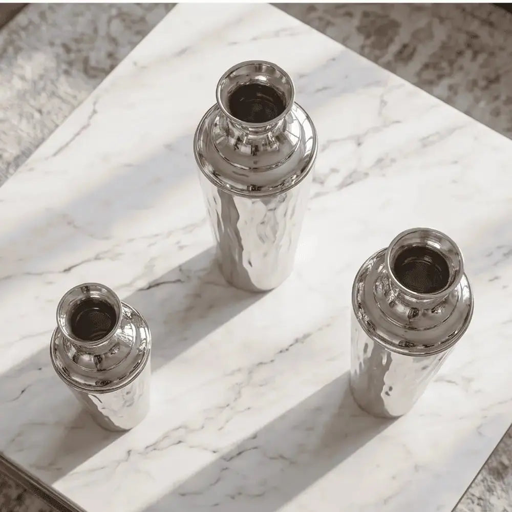 Silver Metallic Decorative Flower Vase Set of 3 Mall on Moon