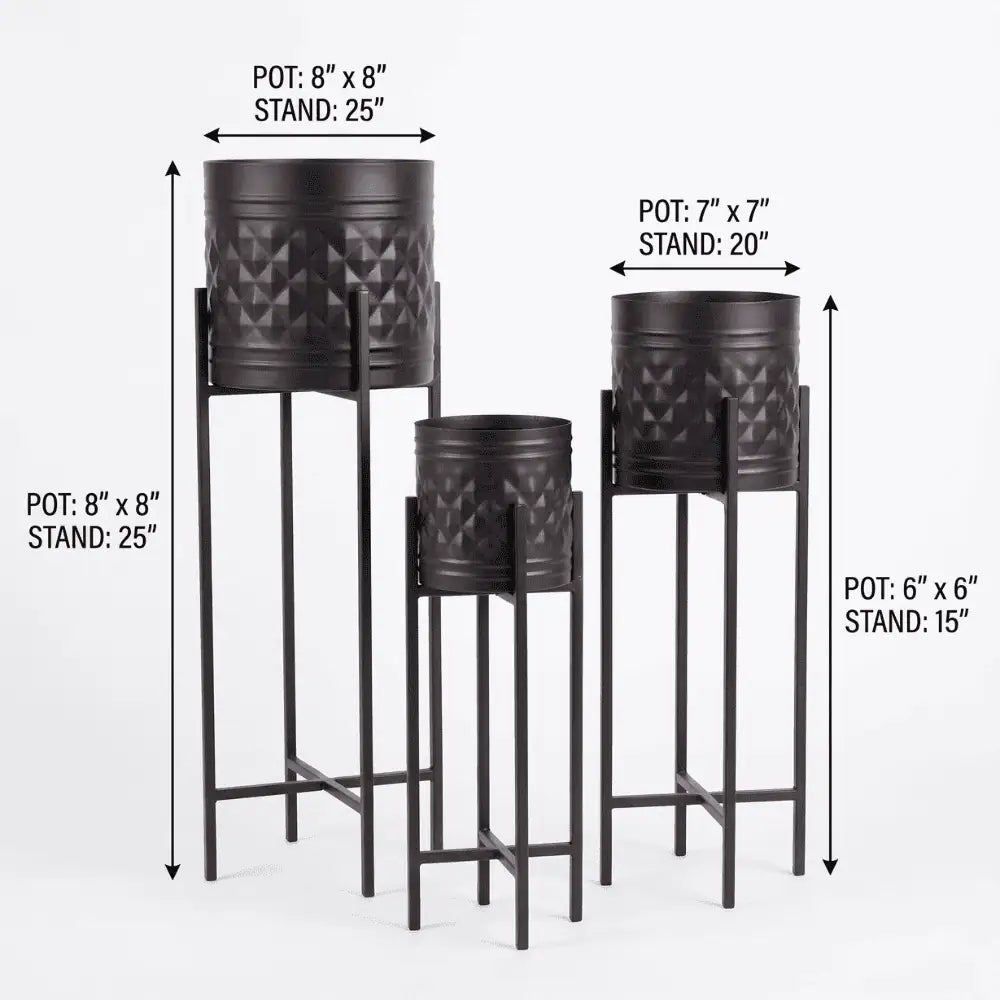 Aria Black Elevated Metal Planter Set of 3 with Tall Stands
