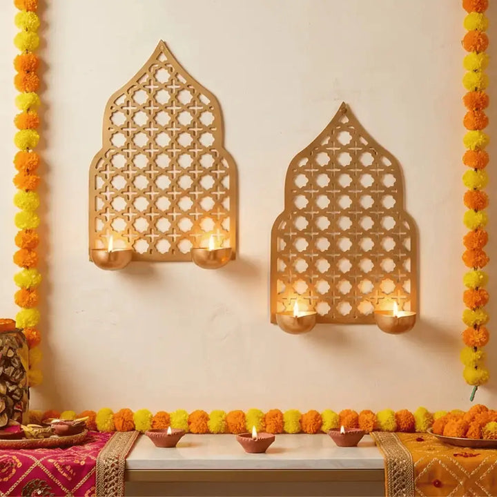 Golden Jharokha Design Metal Candle Holder Decorative Home Decor (Pack of 3) Mall on Moon