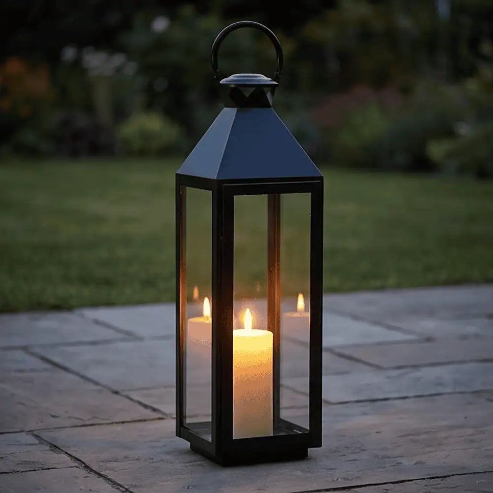 Noir Grande Black Glass Metal Lantern
