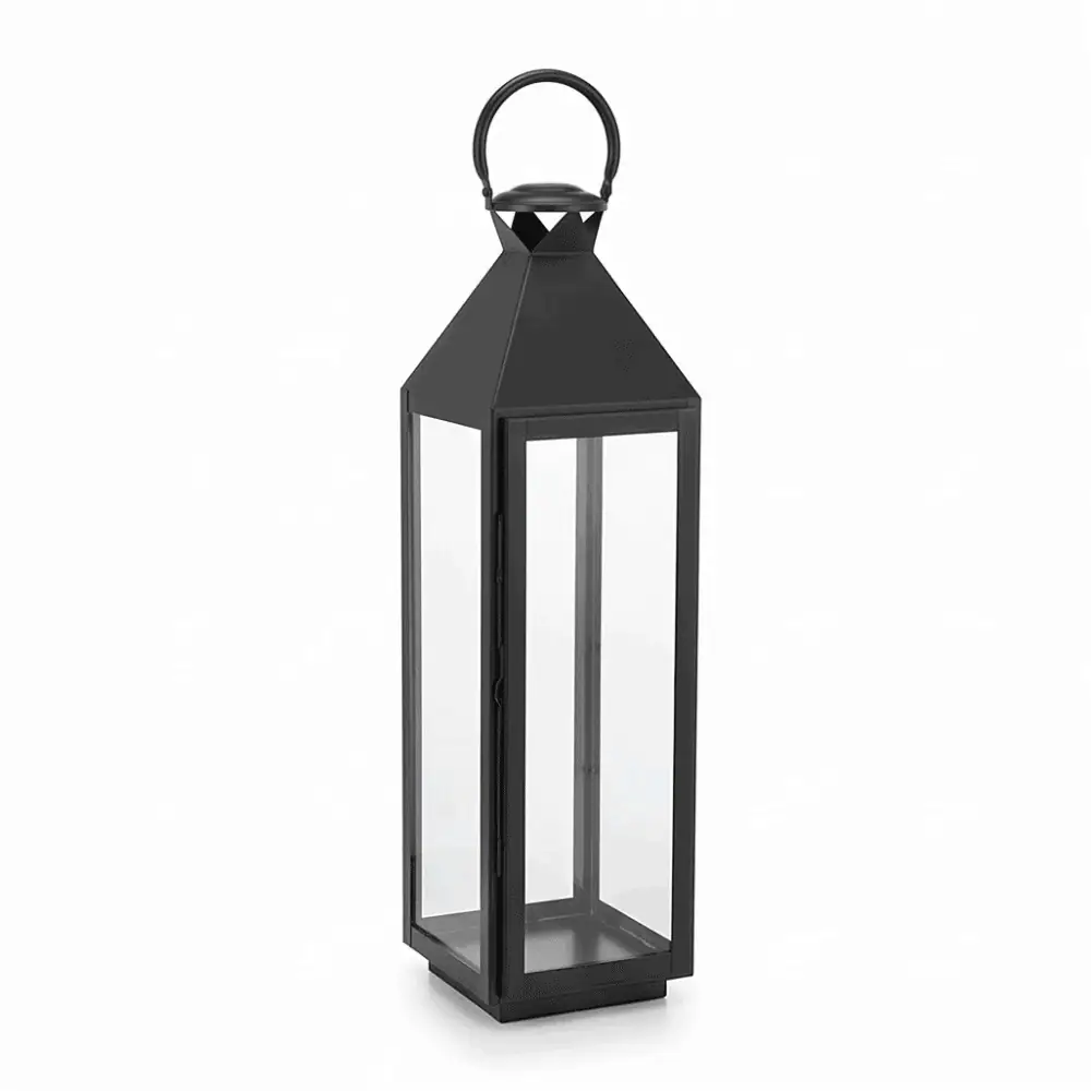 Noir Grande Black Glass Metal Lantern