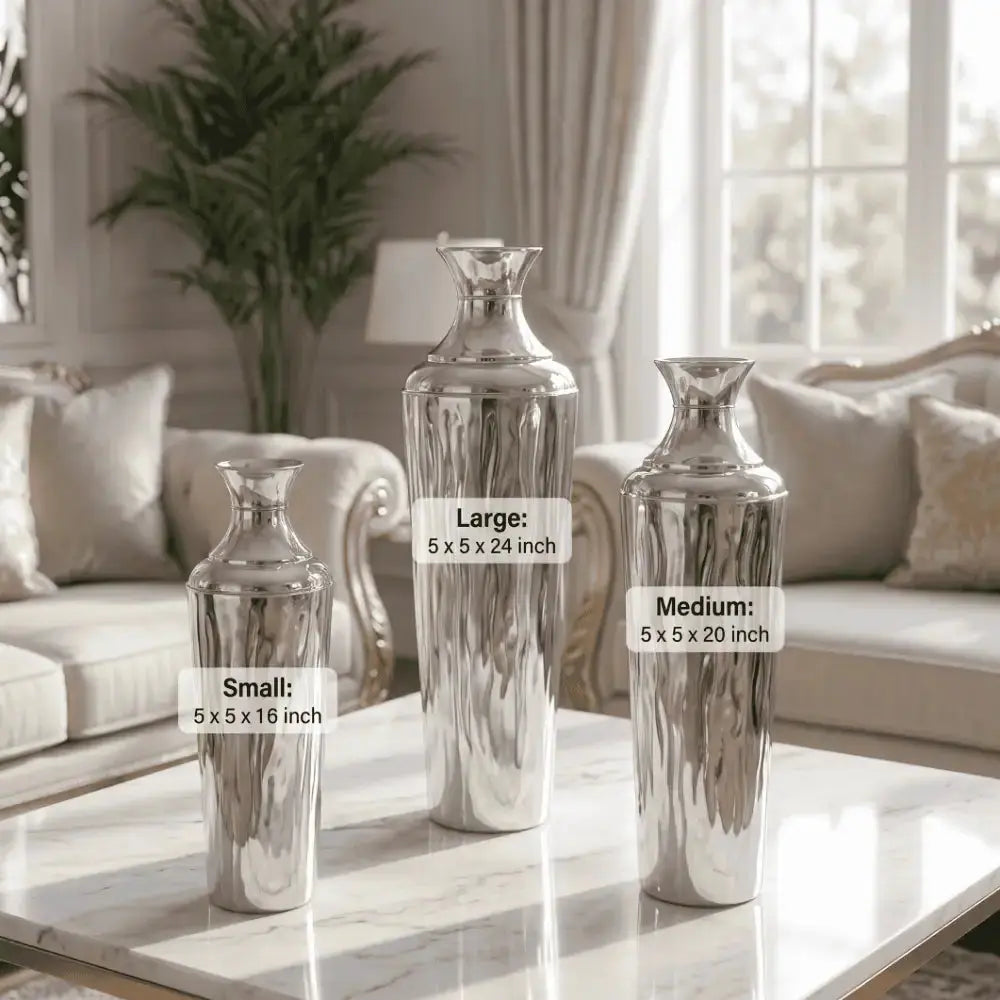 Silver Metallic Decorative Flower Vase Set of 3 Mall on Moon