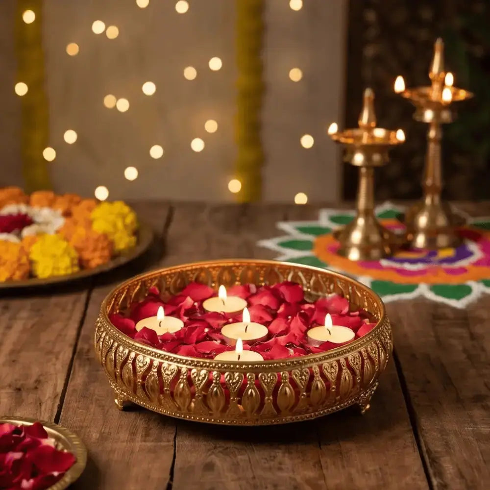 Gold Coated Decorative Iron Tray for Home & Table Decor Mall on Moon