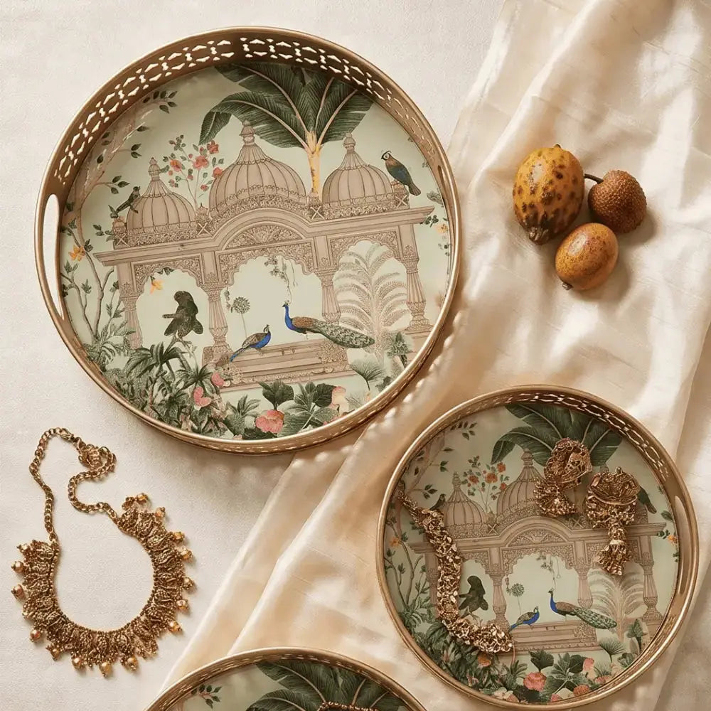 Decorative Peacock & Palace Serving Tray Set of 2 Mall on Moon