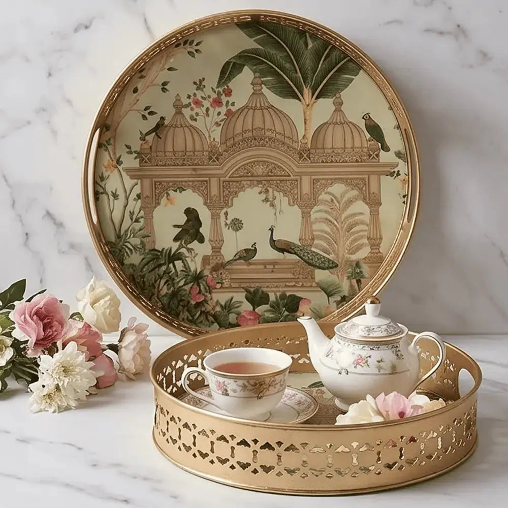 Decorative Peacock & Palace Serving Tray Set of 2 Mall on Moon