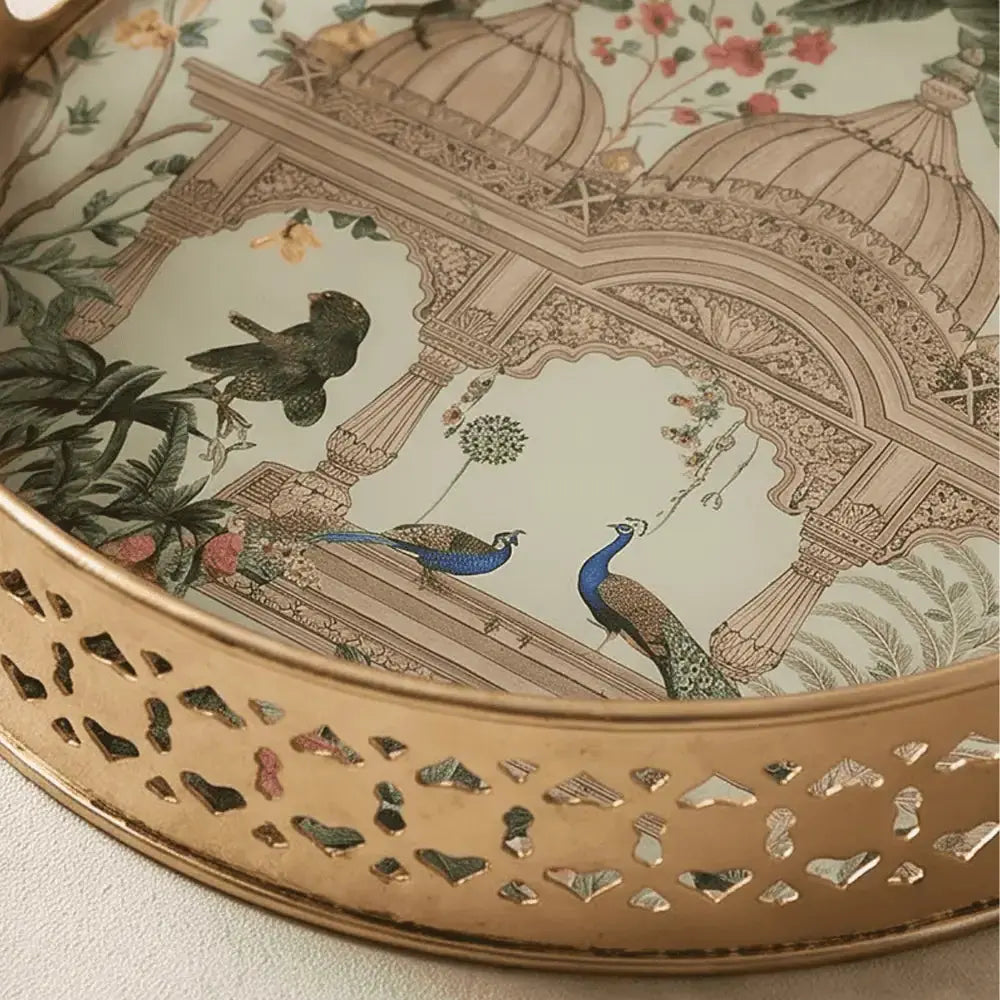 Decorative Peacock & Palace Serving Tray Set of 2 Mall on Moon