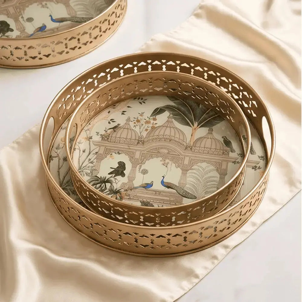 Decorative Peacock & Palace Serving Tray Set of 2 Mall on Moon