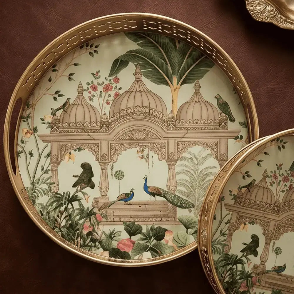Decorative Peacock & Palace Serving Tray Set of 2 Mall on Moon