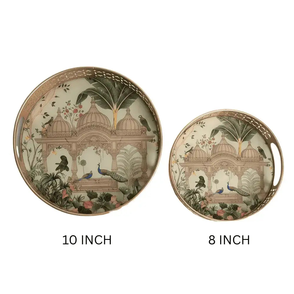 Decorative Peacock & Palace Serving Tray Set of 2 Mall on Moon