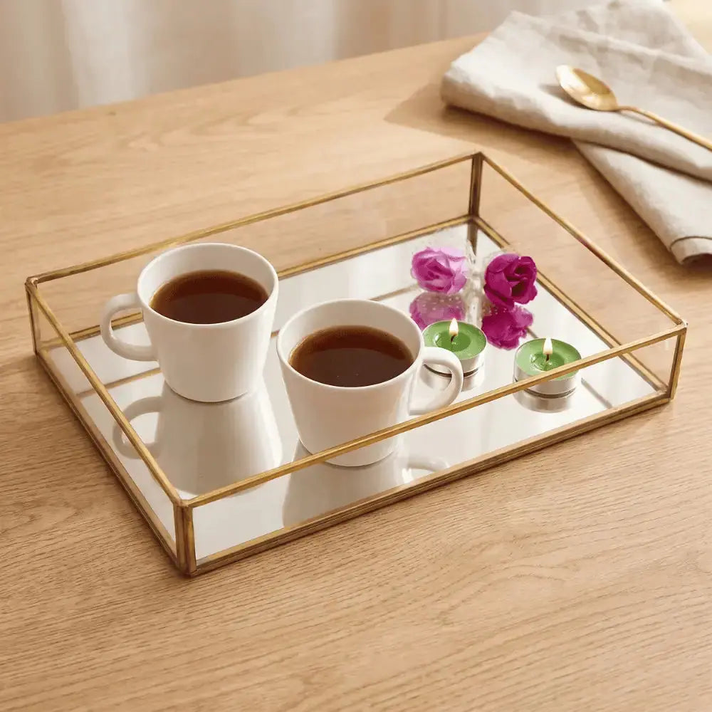 Gold Mirrored Glass Decorative Serving Tray for Home & Table Decor Mall on Moon