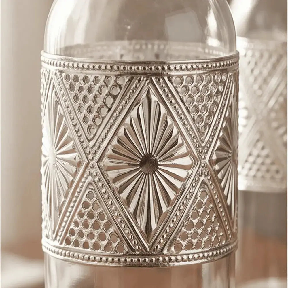Luxury Silver Moroccan Glass Bottle & Tumbler Set with Velvet Gift Box Mall on Moon