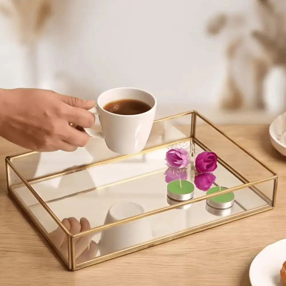 Gold Mirrored Glass Decorative Serving Tray for Home & Table Decor Mall on Moon