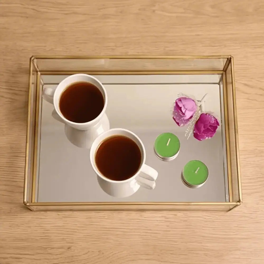 Gold Mirrored Glass Decorative Serving Tray for Home & Table Decor Mall on Moon