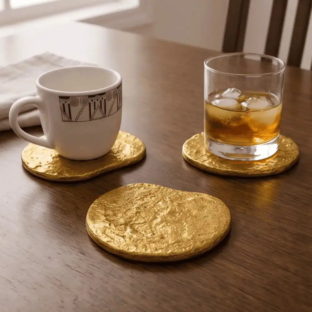 Golden Textured Round Coasters for Home & Table Decor (Pack of 4) Mall on Moon
