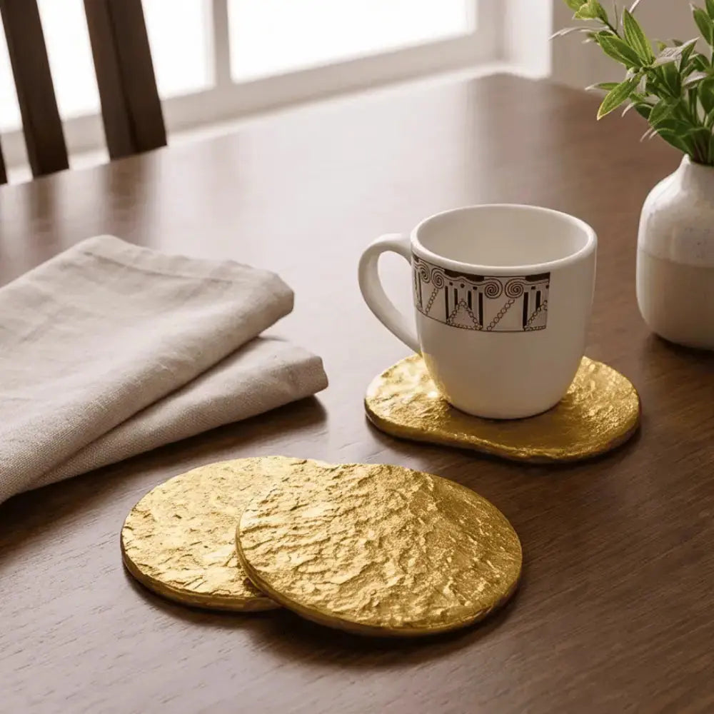 Golden Textured Round Coasters for Home & Table Decor (Pack of 4) Mall on Moon