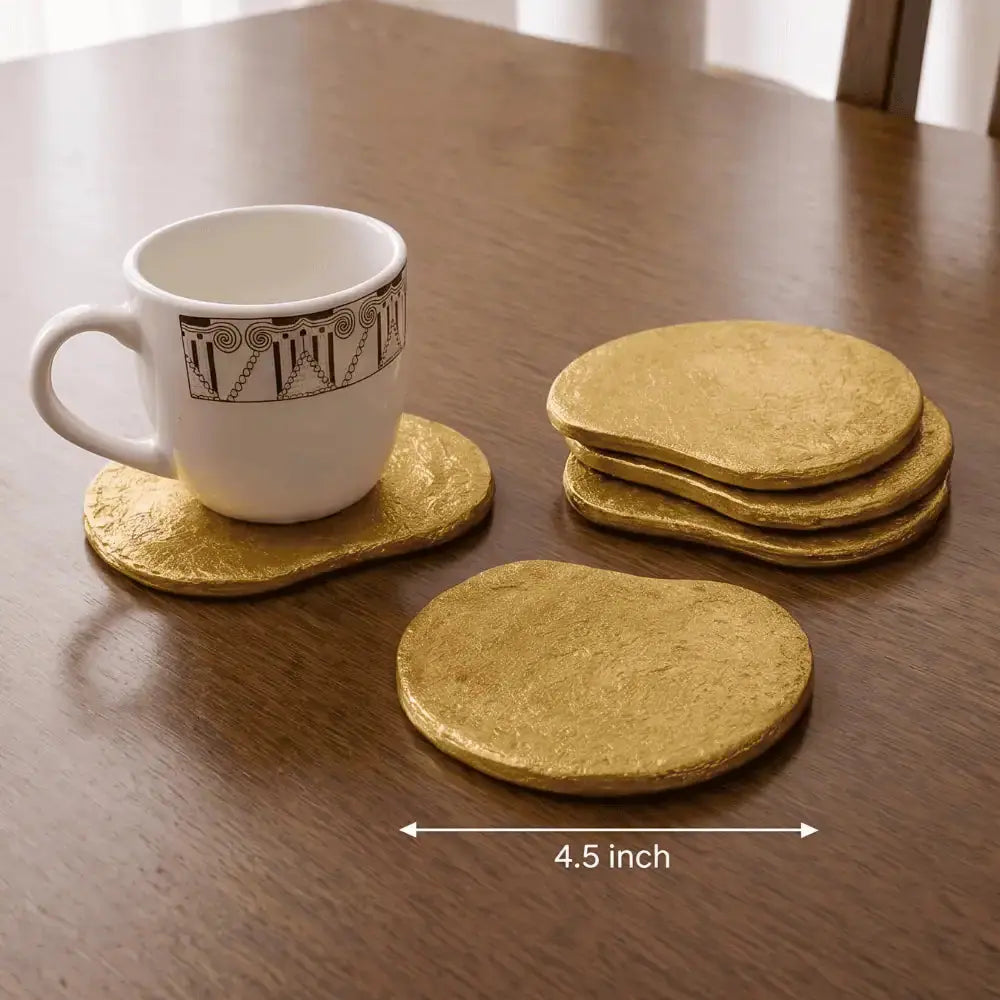 Golden Textured Round Coasters for Home & Table Decor (Pack of 4) Mall on Moon