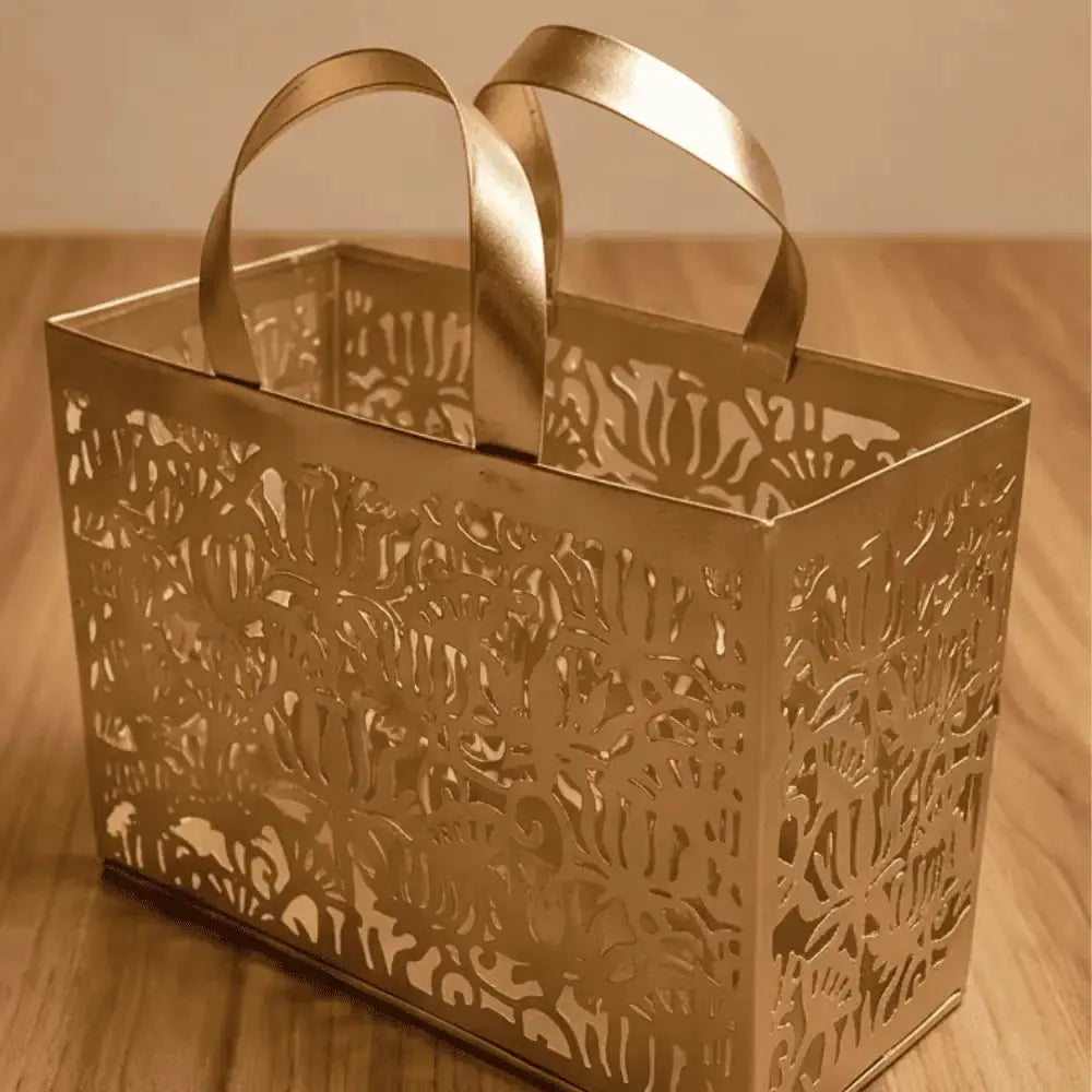 Metal Rectangular Golden Gift Bag for Gifting & Home Decor Mall on Moon