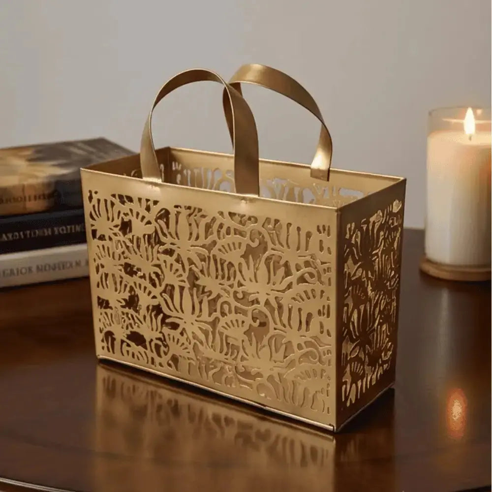 Metal Rectangular Golden Gift Bag for Gifting & Home Decor Mall on Moon