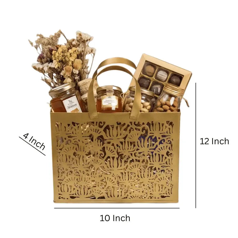 Metal Rectangular Golden Gift Bag for Gifting & Home Decor Mall on Moon