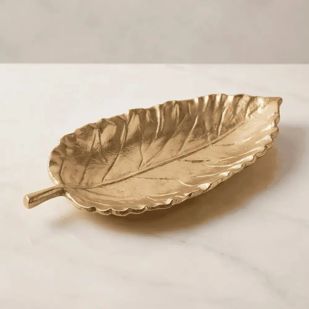 Golden Leaf Shaped Decorative Serving Tray for Home & Table Decor Mall on Moon