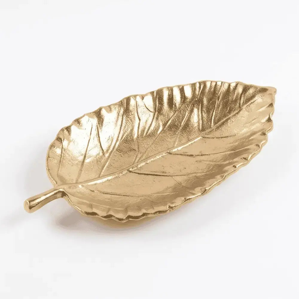Golden Leaf Shaped Decorative Serving Tray for Home & Table Decor Mall on Moon