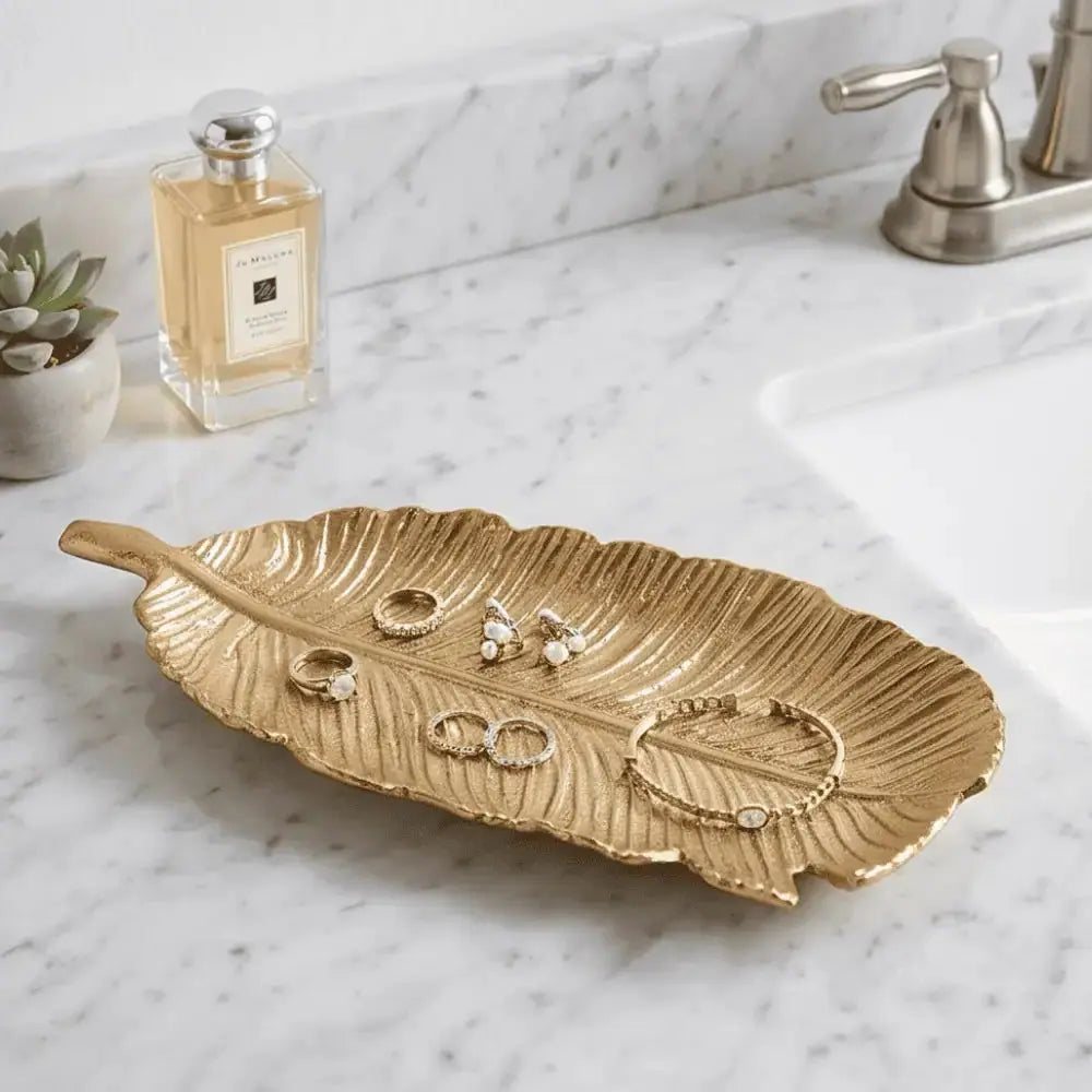 Golden Feather Shaped Decorative Tray for Home Décor Mall on Moon