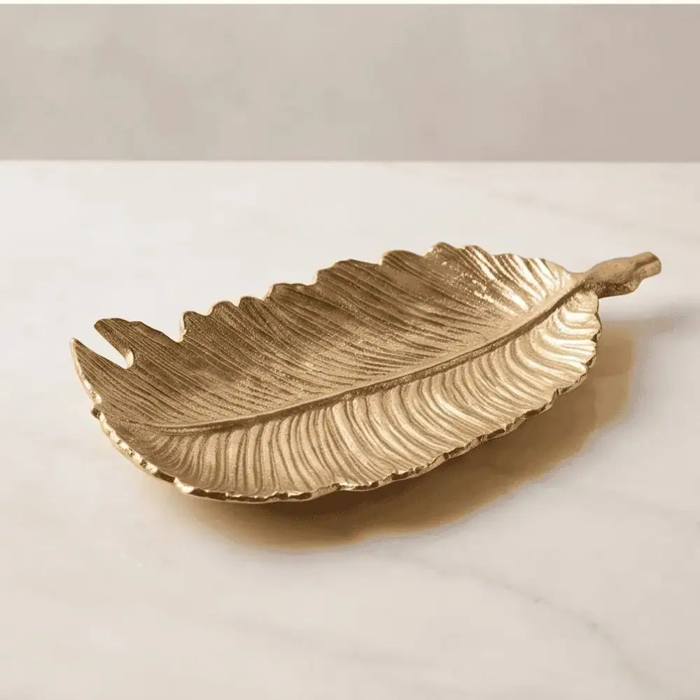 Golden Feather Shaped Decorative Tray for Home Décor Mall on Moon
