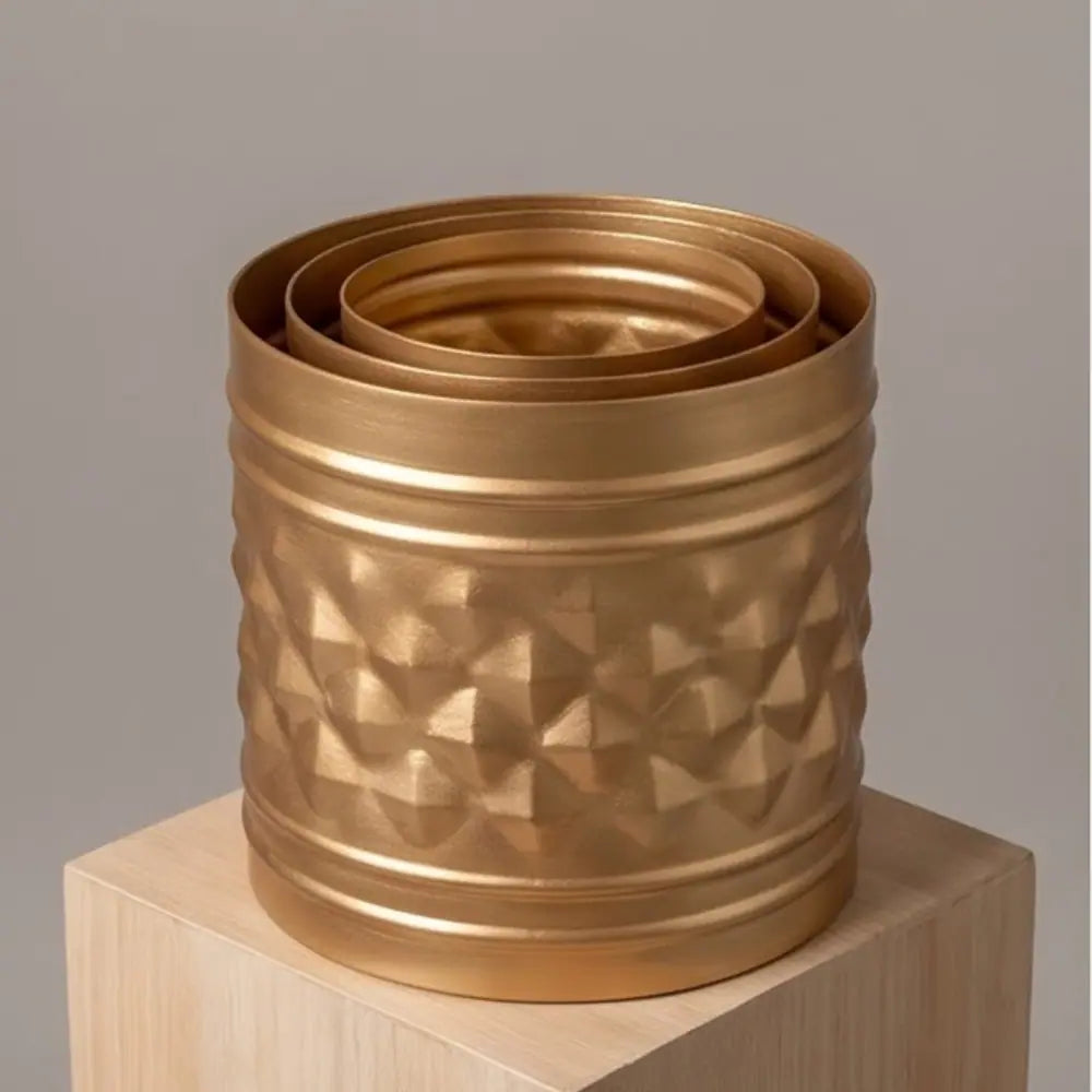 Textured Golden Metal Planter Set of 3 for Home & Indoor Decor