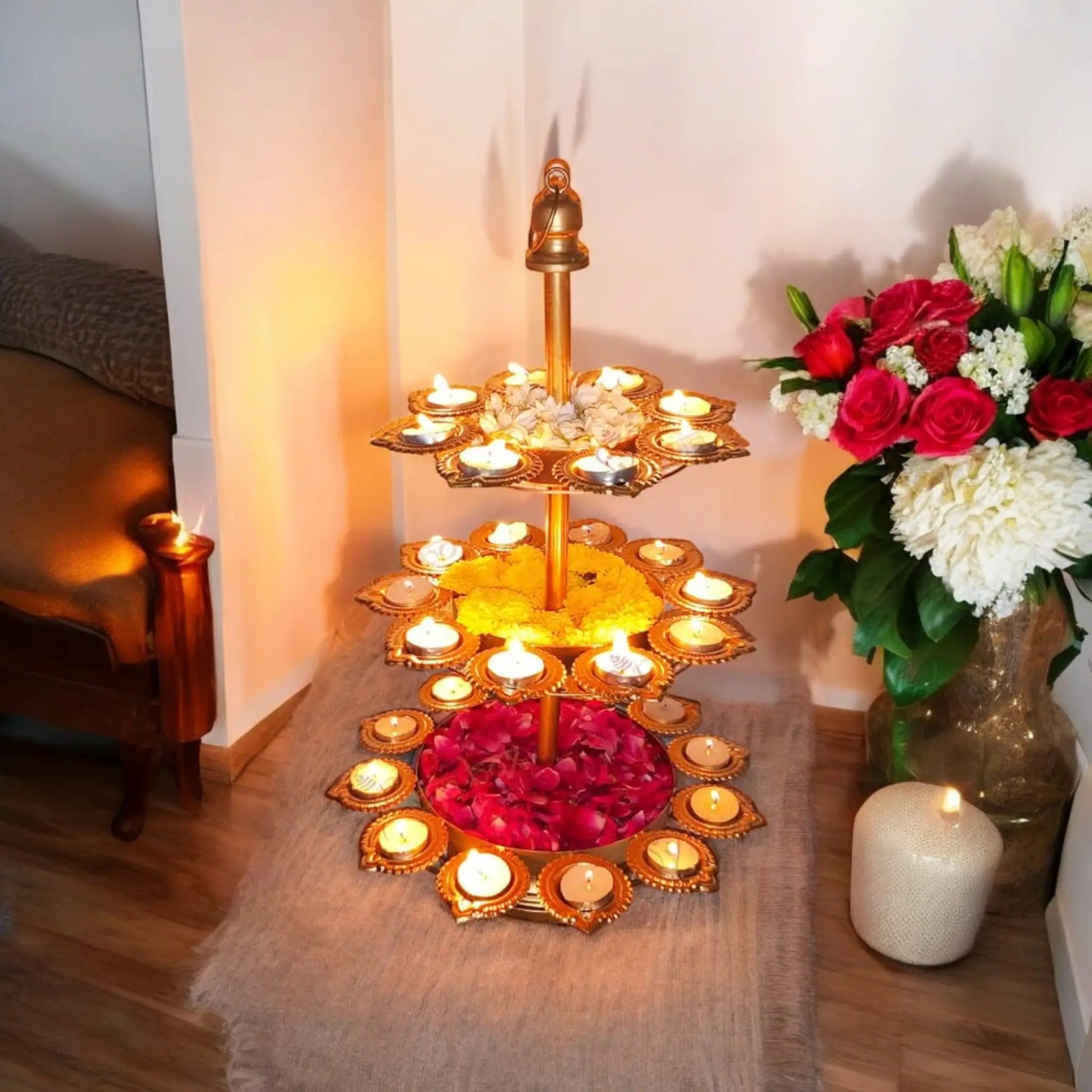3 Layer Foldable Urli Diya Stand For Diwali