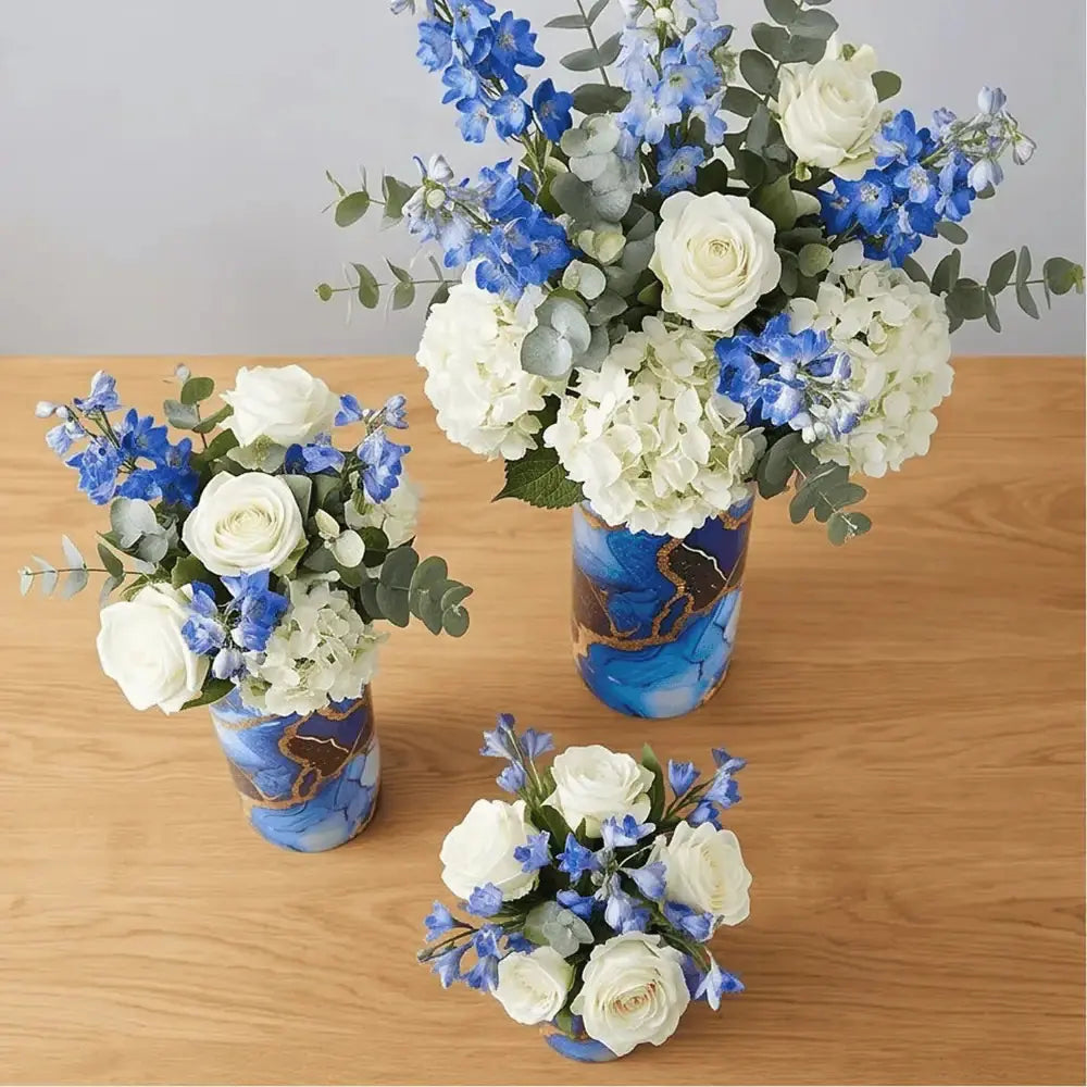Blue Agate Marble Finish Decorative Flower Vase Set of 3 Mall on Moon