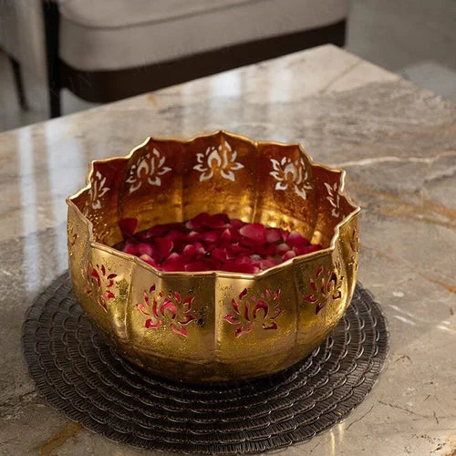Golden Decorative Metal Urli Set of 3 Iron Decorative Bowls