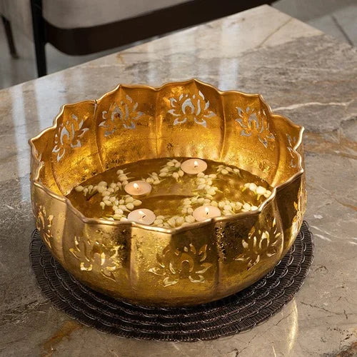 Golden Decorative Metal Urli Set of 3 Iron Decorative Bowls