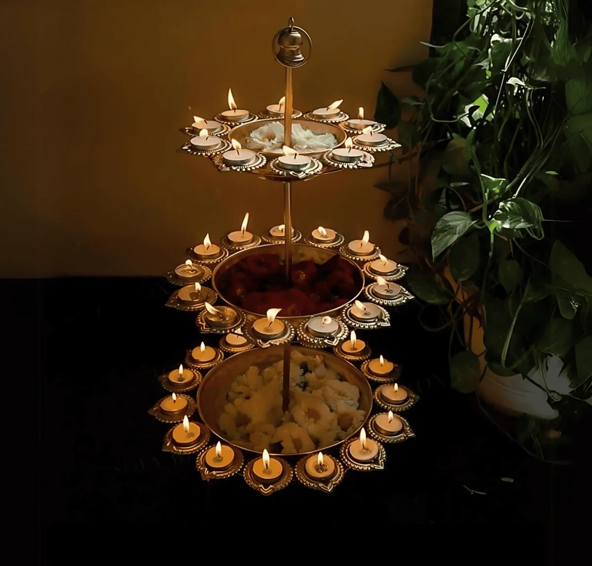 Metal 3 Layer Foldable Urli Diya Stand