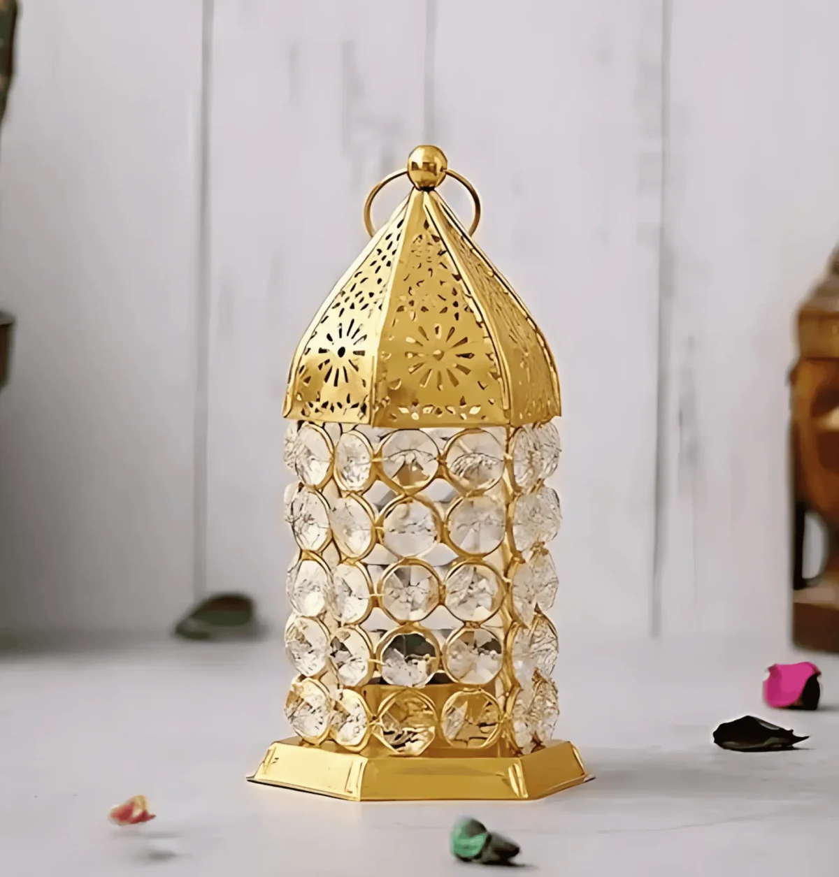 Crystal Engraved Tealight Candle Holder Lantern