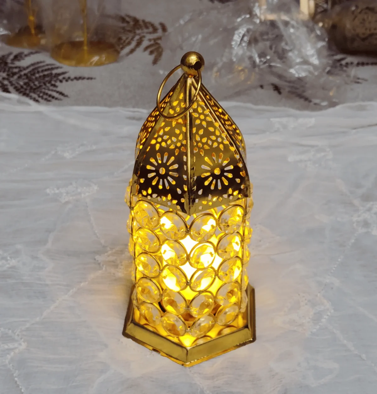 Crystal Engraved Tealight Candle Holder Lantern
