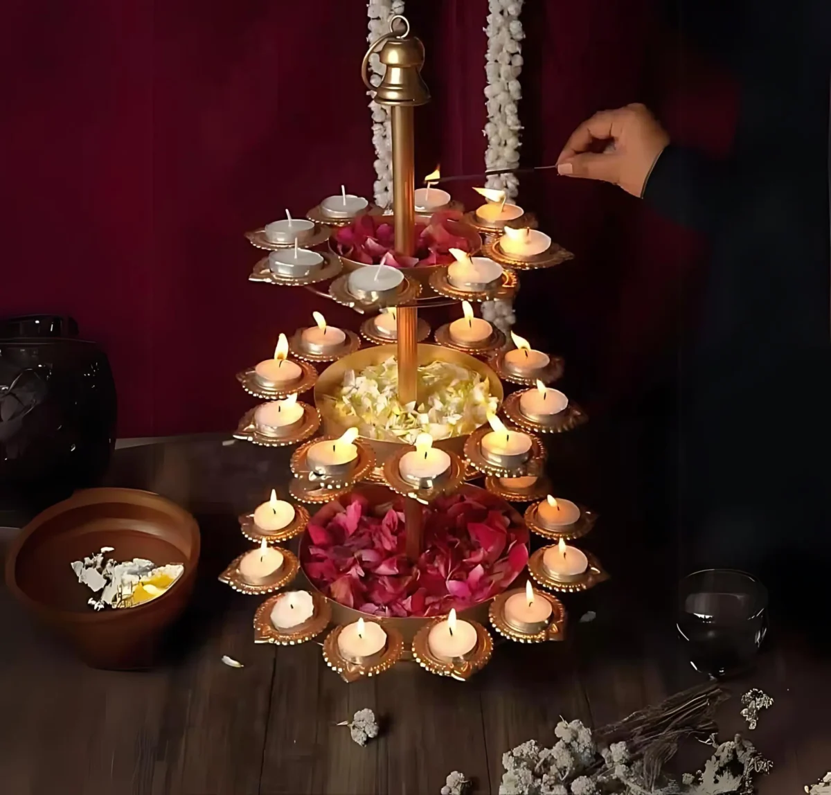 Metal 3 Layer Foldable Urli Diya Stand