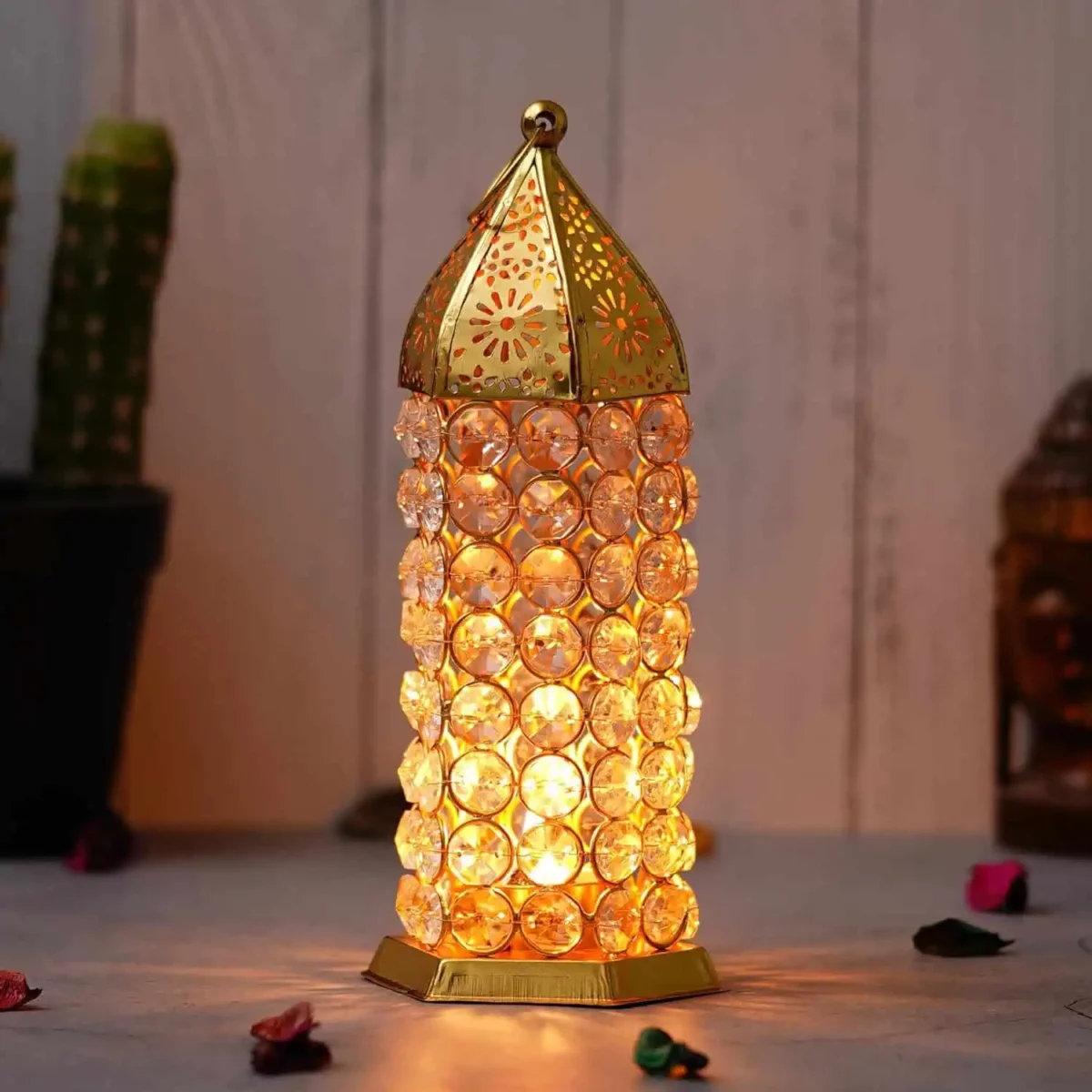 Crystal Engraved Tealight Candle Holder Lantern
