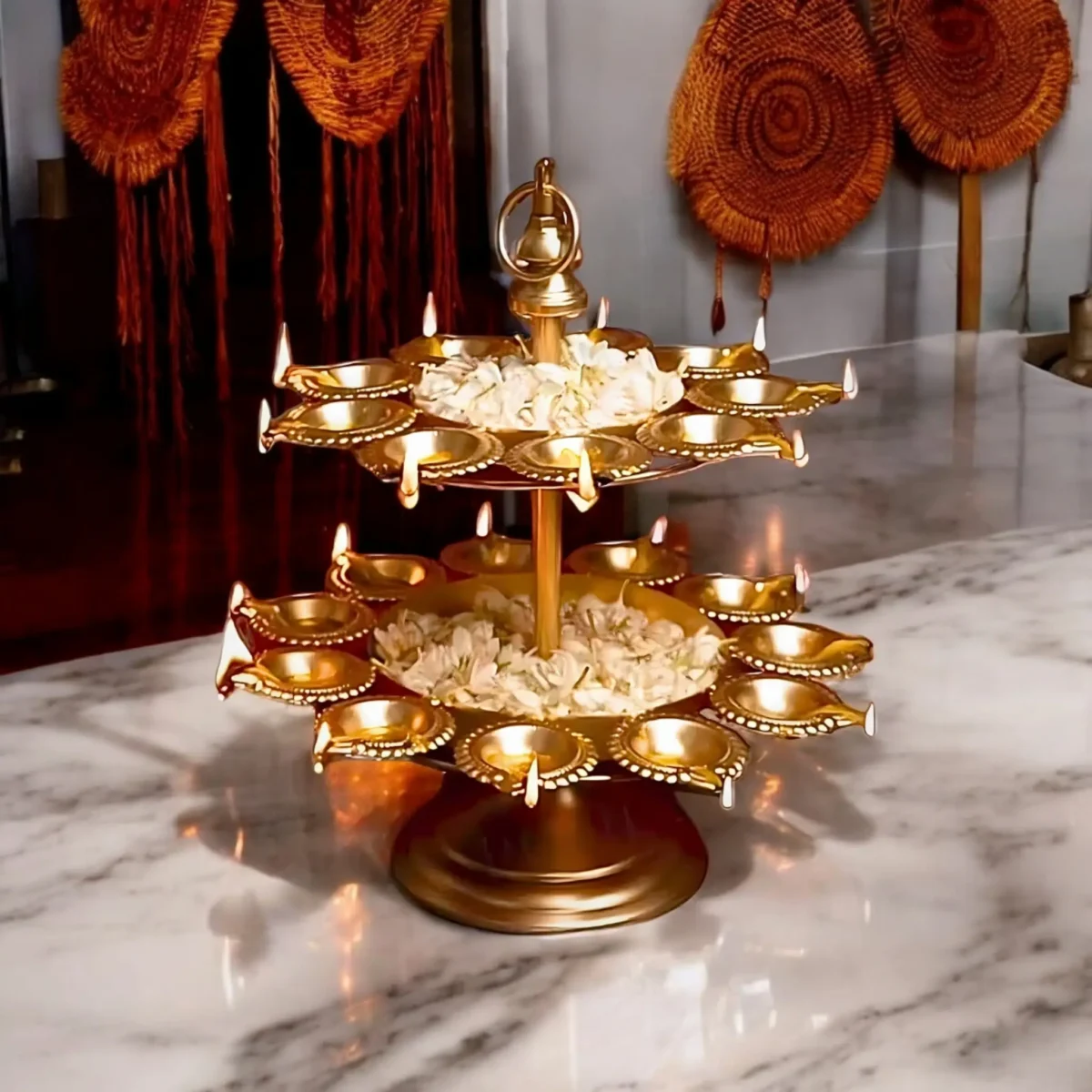 Metal Gold Urli Bowl Diya Stand For Diwali & Home Decor