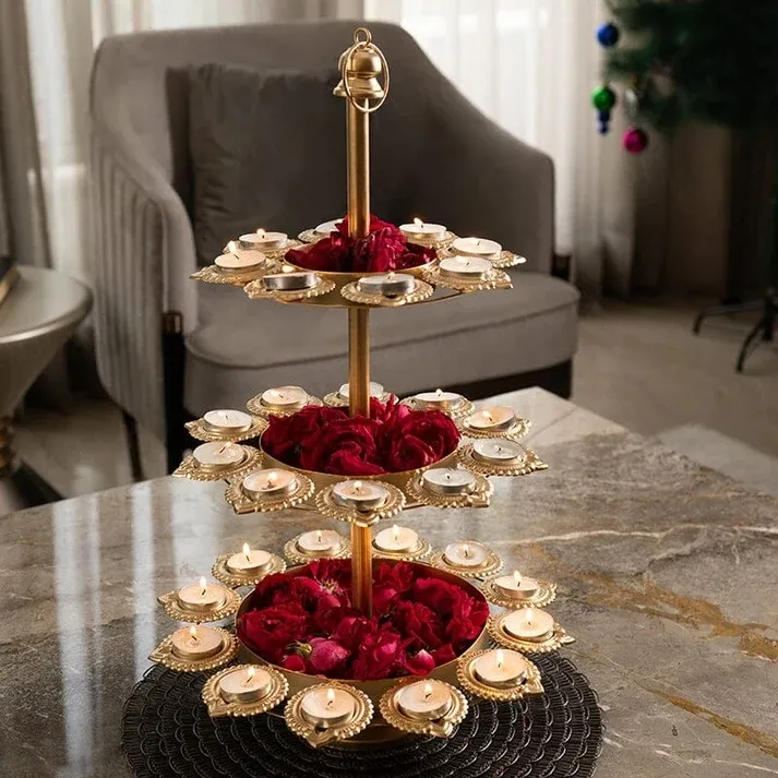 Metal 3 Layer Foldable Urli Diya Stand