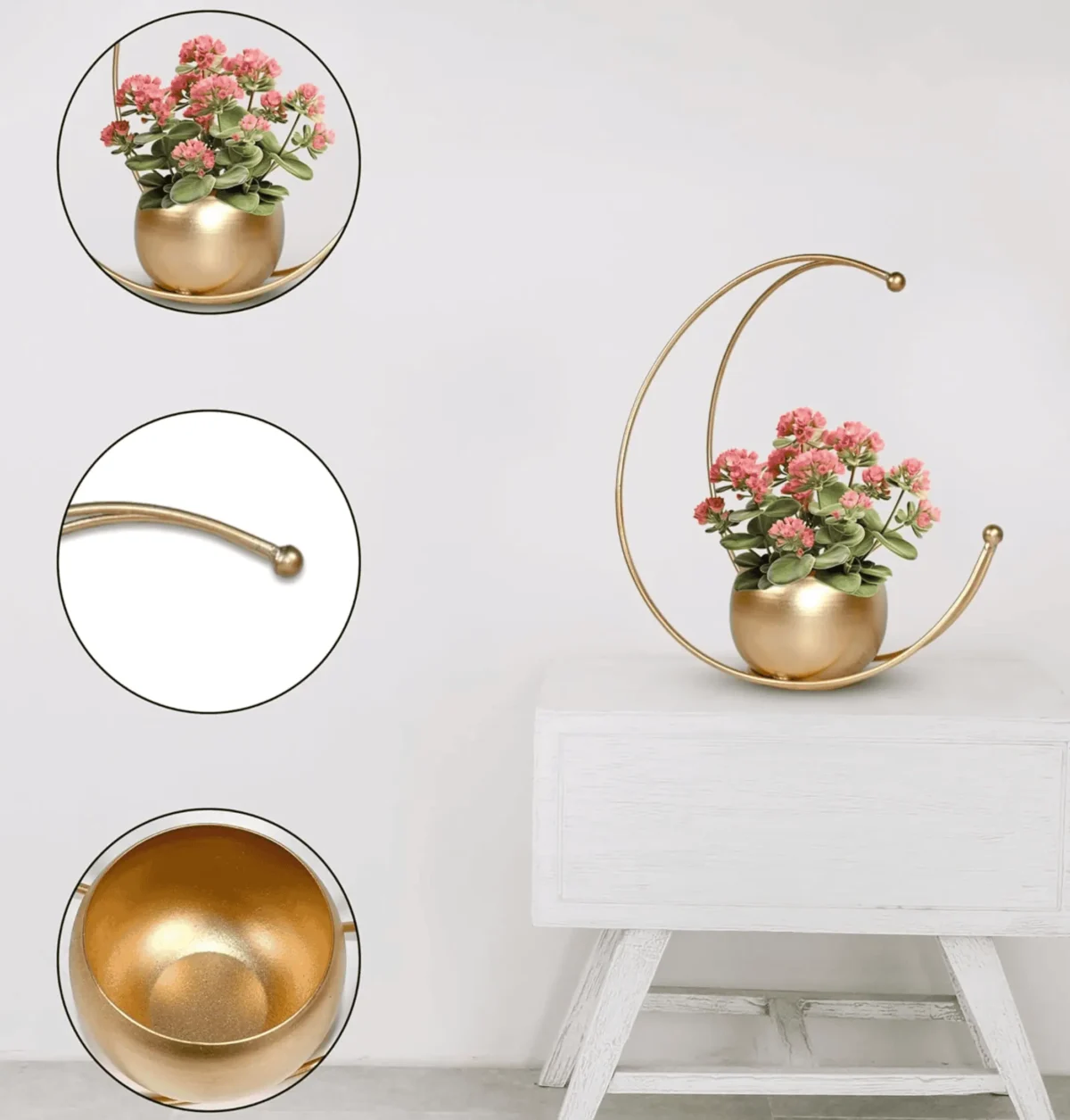Crescent Moon Shape Golden Flower Pot